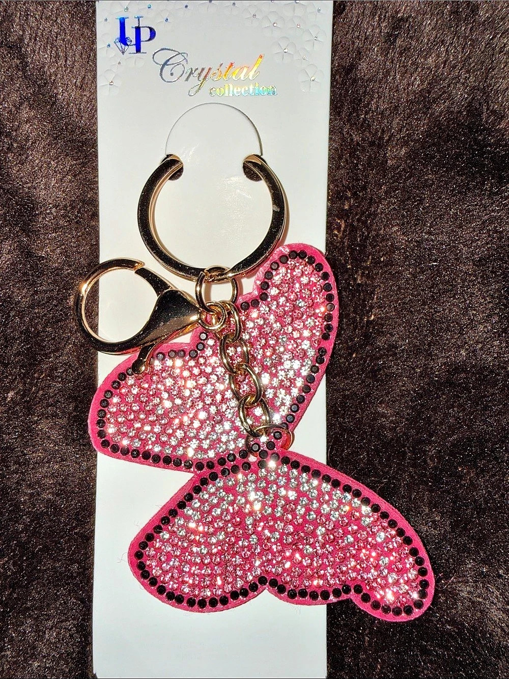 Rhinestone Butterfly Keychain in Pink & Black